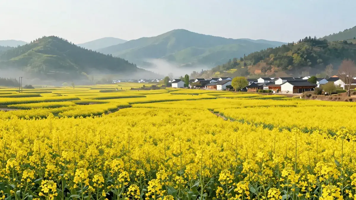 Жёлтые поля рапса в Китае — весна в золотом цвете